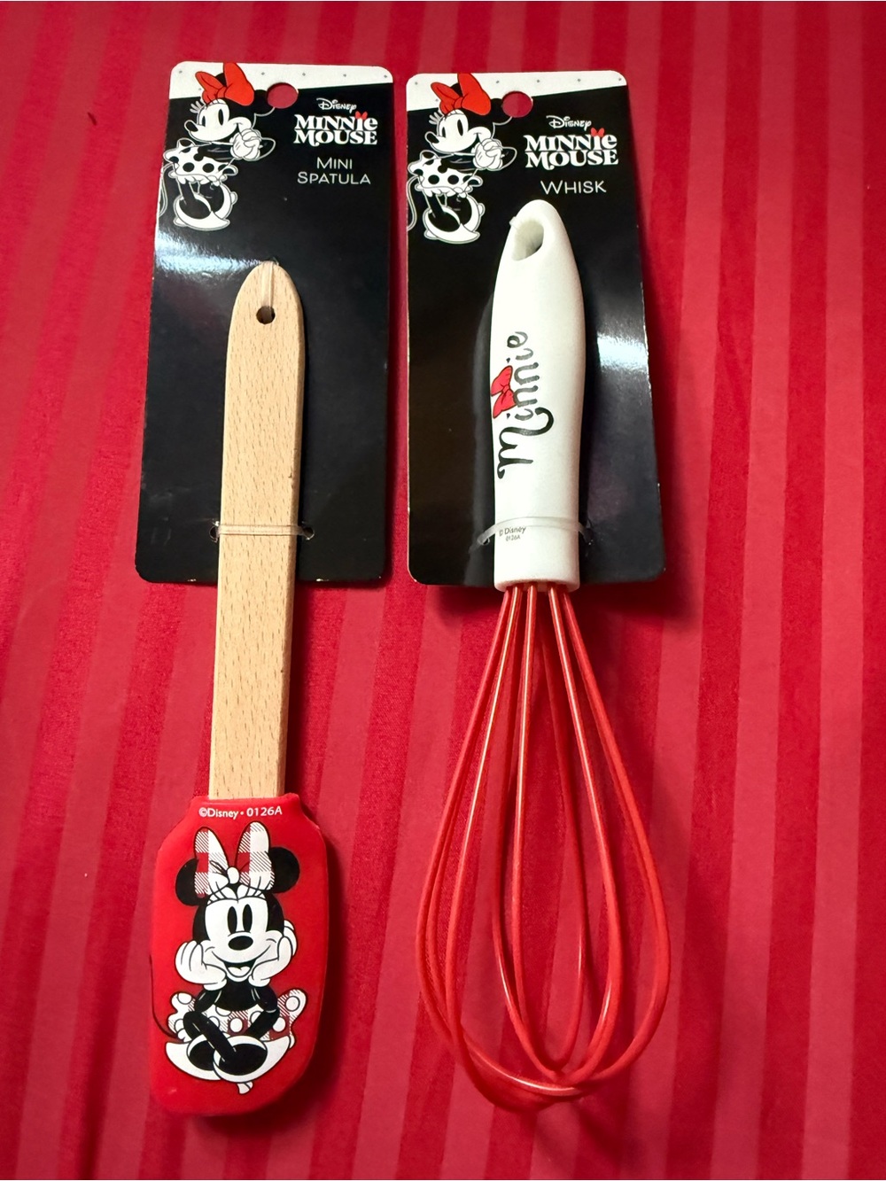 Disney Mickey + Minnie 2pc Utensil Set Spatula & Whisk Red/White Hanging Hole